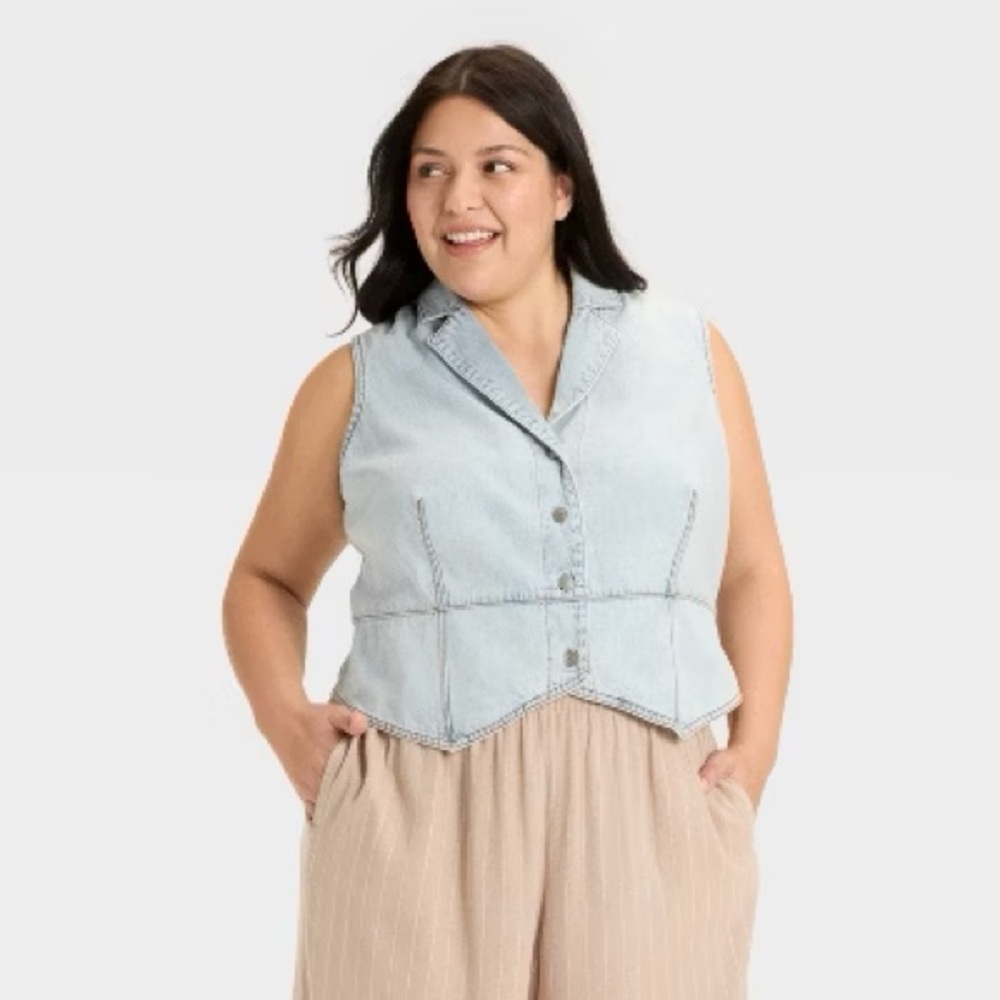 Ava & Viv Light Blue Button Down Vest